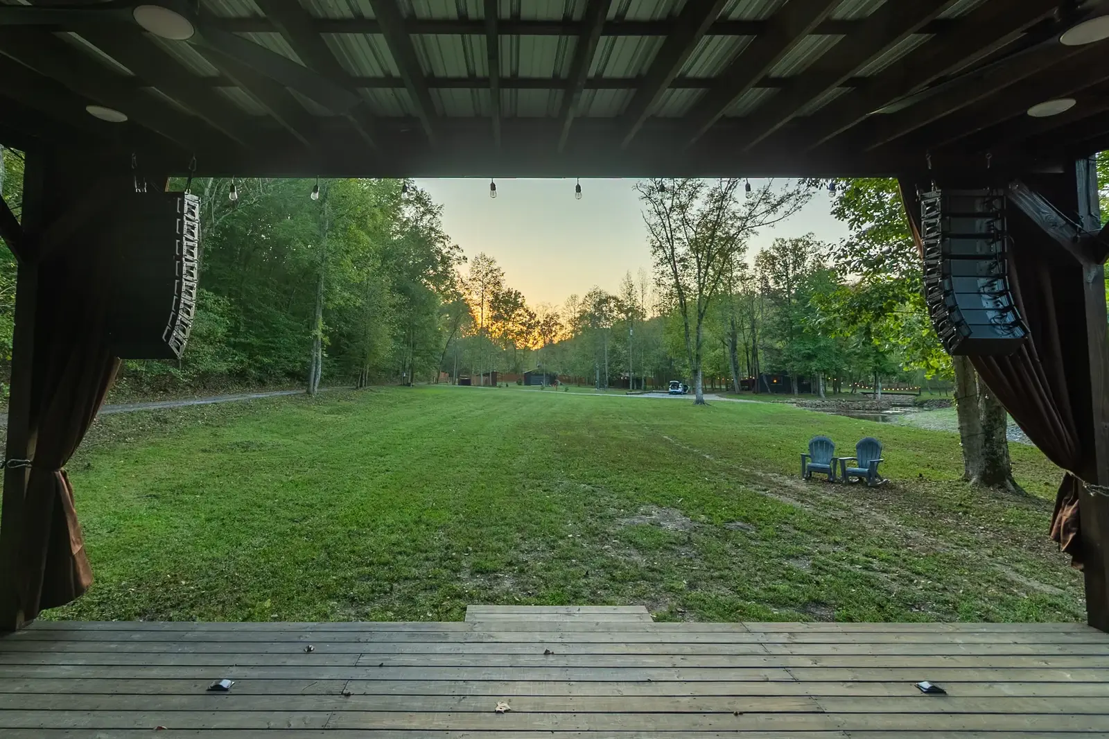 View from the stage looking out at sunset